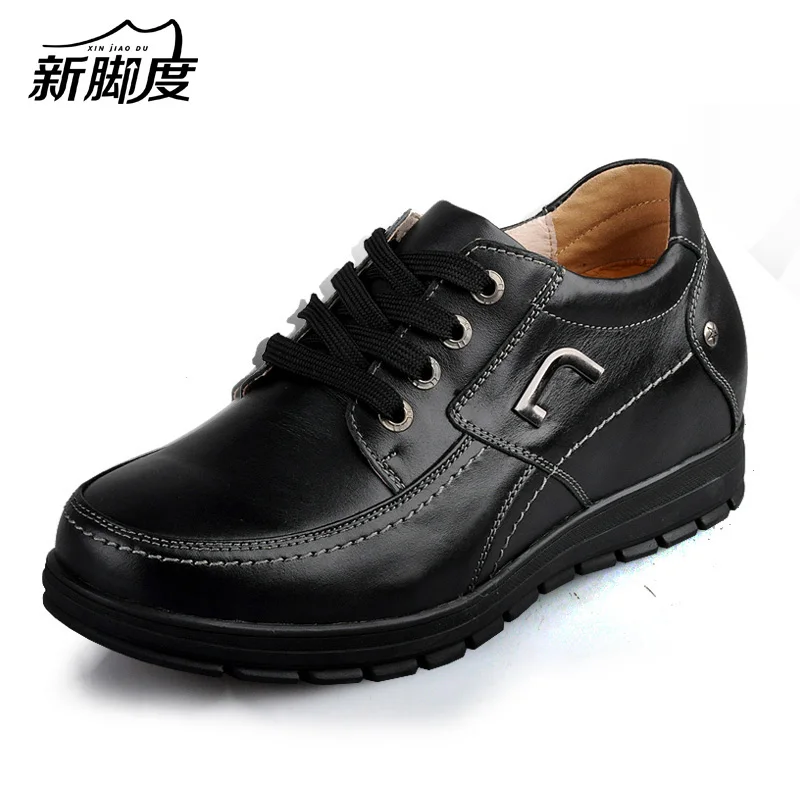 

X577-2 Comfortable Black Calfskin Height Increasing Elevator Shoes in Hidden Insoles Heels Grow Man Taller 7CM Invisibly