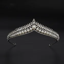 KMVEXO Luxury Pearl Bridal Crystal Tiaras Crown Princess Queen Pageant Prom Rhinestone Veil Tiara Party Wedding Hair Accessories