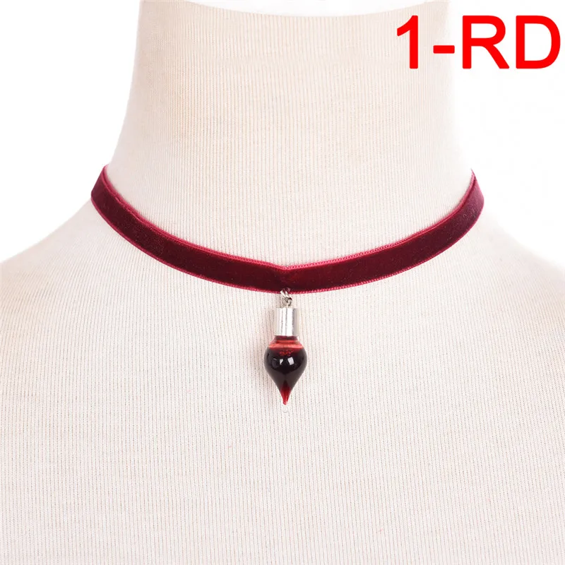 Vintage Vampire Diaries Pendant Black Lace Choker Necklace Blood Sucker Leech Blood Glass Bottles Necklaces Halloween Gifts