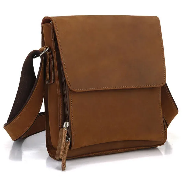 

Nesitu High Quality Vintage Small Brown Genuine Leather Crazy Horse Leather Men Messenger Bags Cross Body Cowhide #M7055