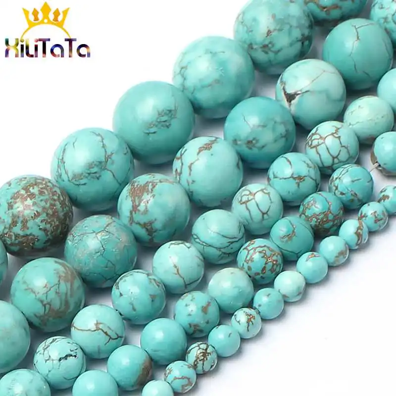 Natural Blue Turquoises Stone Beads Round Loose Spacer Beads 15inches 4/6/8/10/12/14mm For Jewelry Making DIY Bracelets Necklace - view 3