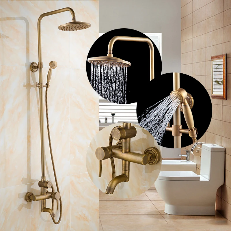 

Bathroom wall mounted brass shower faucet set, European retro rainfall shower faucet mixer, Copper shower water tap hot and cold