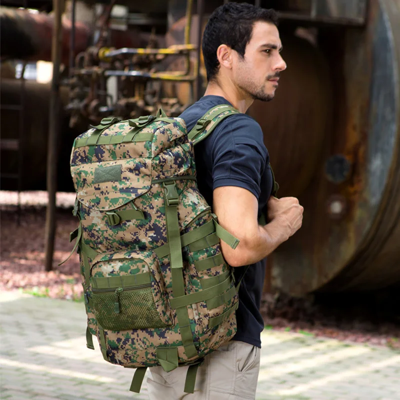 Mochila Militar Tática para Homens, Mochila de Viagem, Escalada e Montanhismo, Mochila Esportiva, Bolsa de Exército Molle Outdoor, XA805WA, 60L