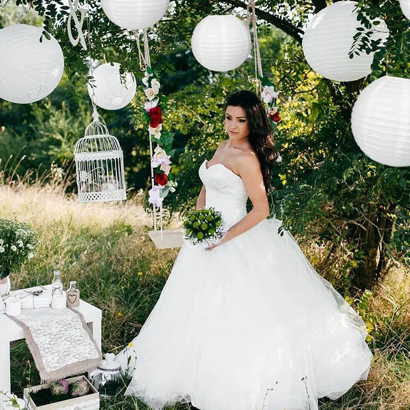 Ensemble de lanternes rondes en papier blanc pour fête de mariage, 15 pièces mélangées de 8 à 12 pouces