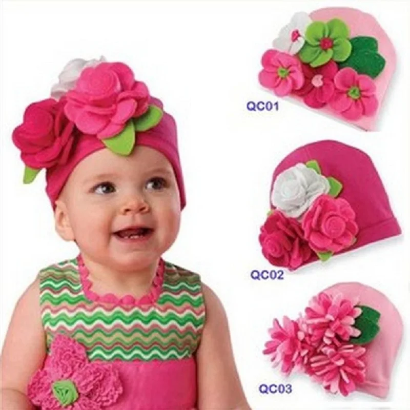 2019 Baby girls Big Floral Beanie cap chapeu bebes hat D3