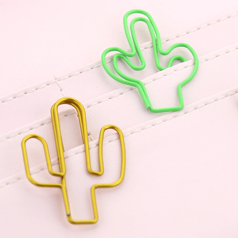 TUTU big size 4pcs green gold Cactus Shape Paper Clips Funny Kawaii Bookmark Office School Stationery Marking Clips H0117