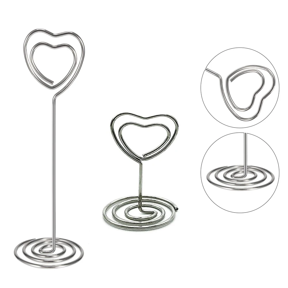 XRHYY 2 Pcs of Table Number Card Holders Photo Holder Stand Place Card Paper Menu Clips Holders Heart Shape (Silver)