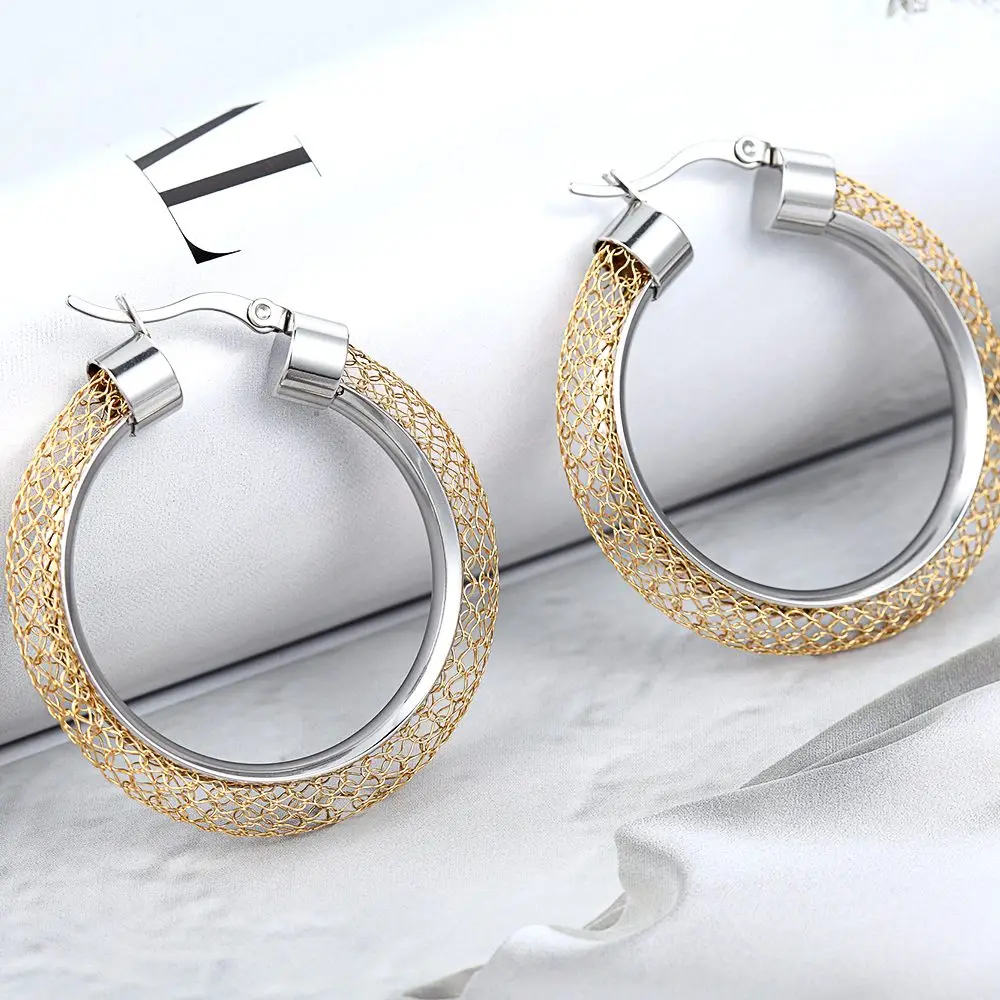 Net Round Pattern Hollow Hoop Earrings Brand Earrings For Women Jewelry Wholesale Trendy Gold Colour Women Earrings