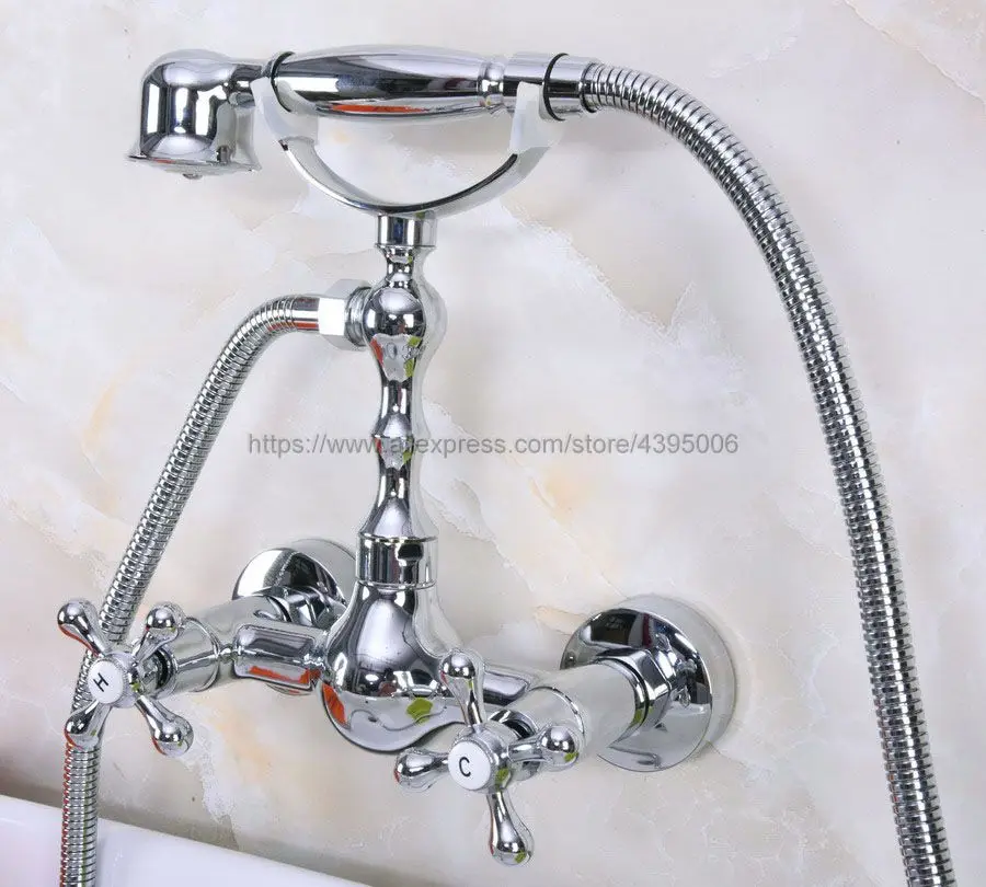 

Modern Chrome Bathroom Faucet Bath Faucet Mixer Tap Wall Mounted Hand Held Shower Head Kit Shower Faucet Sets Bna190