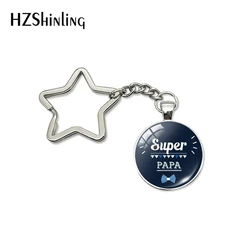 New Fashion Je t'aime Papa Star Keychain Fathers Gifts Super Papa I Love Dad French Art Key Chain Ring Holder Men Jewelry