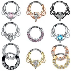 1PC Copper Nose Septum Clicker Ring Titanium Shaft Crystal Nariz Nose Piercing Indian Ear Helix Earring Septum Labret Piercing