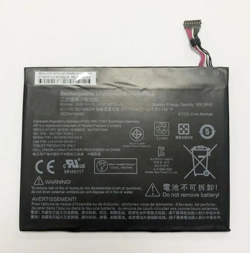 new original 3.8V 4800mAh replacement battery for HP I508O L4A35UT Pro Tablet 408 G1 T5L65PA 805089-001 MLP3810980