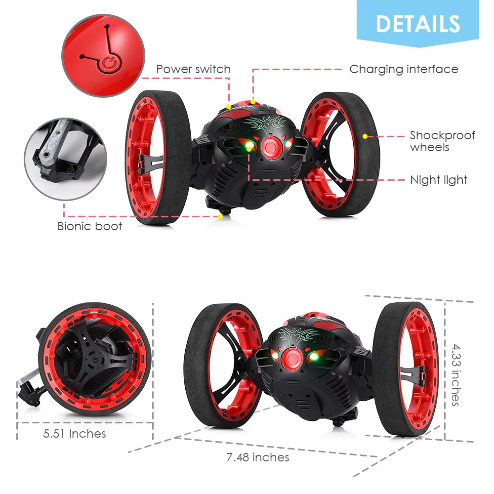 RC Car 360 Degree Bounce Car Remote Control Toys RC Robot 80cm High Jumping Car Radio Controlled Cars Machine LED Night Toys