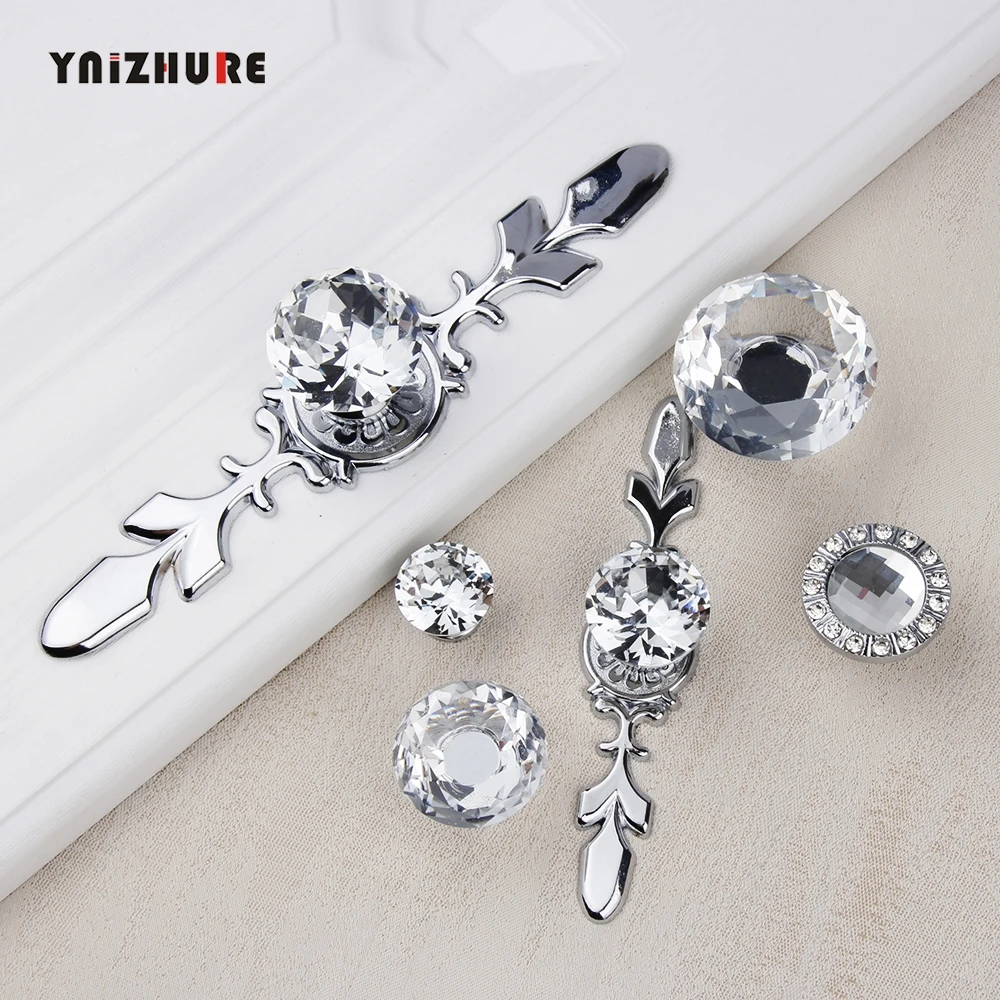 Hot Luxury Diamond Crystal Handles Shoebox Cabinet Handles Closet Door Drawer Knobs Wardrobe Pulls Pullers With Screws Hardware images - 6