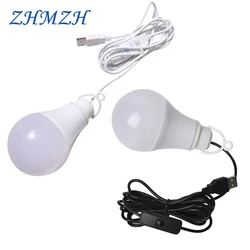 DC5V USB Dimmable Hanging Lamp LED Bulb Stepless Dimming Brightness Three Color Switch 10W LED Light Bulb For Adapter Power Bank