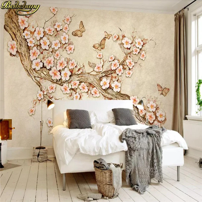 

beibehang Custom photo wallpaper mural fashion 3d embossed flowers butterfly spring television background wall papel de parede