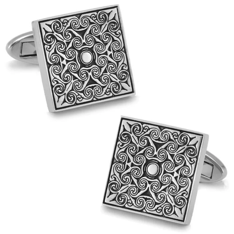 SPARTA Square Carved Patterns White Gold Electroplated cufflinks make old craftwork + Free Shipping ! High quality metal buttons