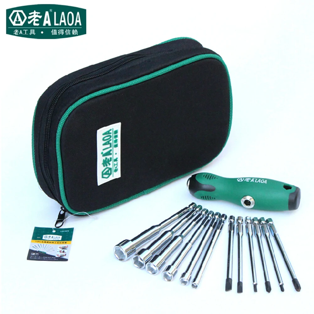 LAOA 12 in 1 Multifunction Screwdriver Set Socket Screwdriver with turning T-handle High Quality Professional Repair tool