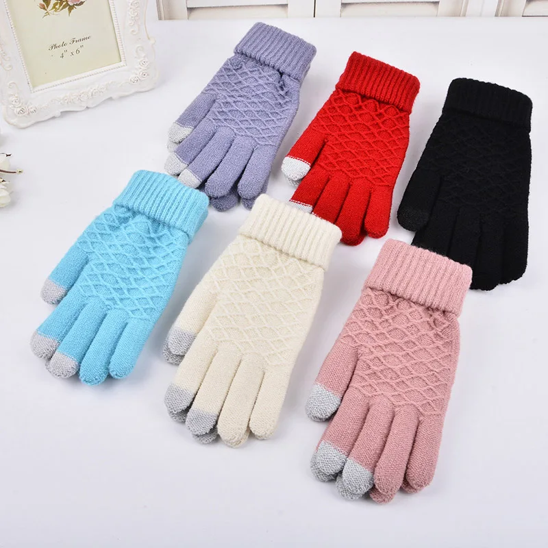 

Fall Winter Men/Women Warm Jacquard Grid Pattern Female Stretch Knit Gloves Girl Solid Magic Accessories Wool Gloves Mittens A35