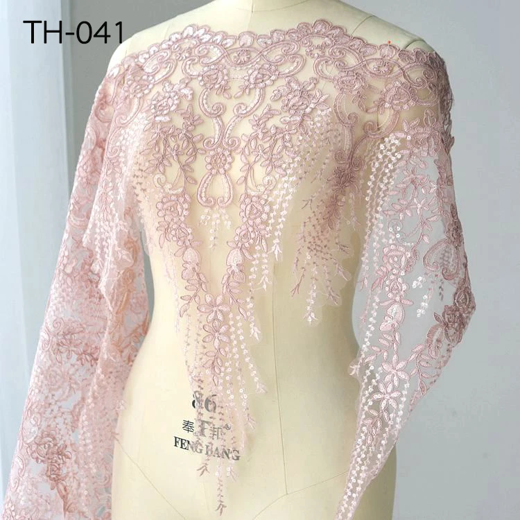 Mehrfarbig, ultrabreit, 60 cm, Pailletten, Stickerei, Spitzenbesatz, Brautschleier, Hochzeitskleid, Kleidung, Stoff, DIY-Bastelzubehör – Detail 2
