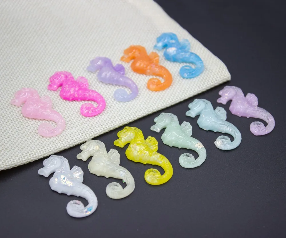 Set of 100pcs Chic Resin Glitter Seahorse Artificial Flatback Cabochon Rainbow Cabochons for Sea Theme home decor Earring