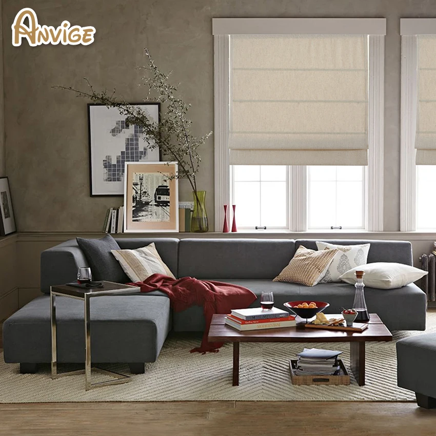 Anvige High Quality Cotton/Linen Fabric Half/Full Blackout Roman Blinds Roman Shades For Living Room Window Curtains