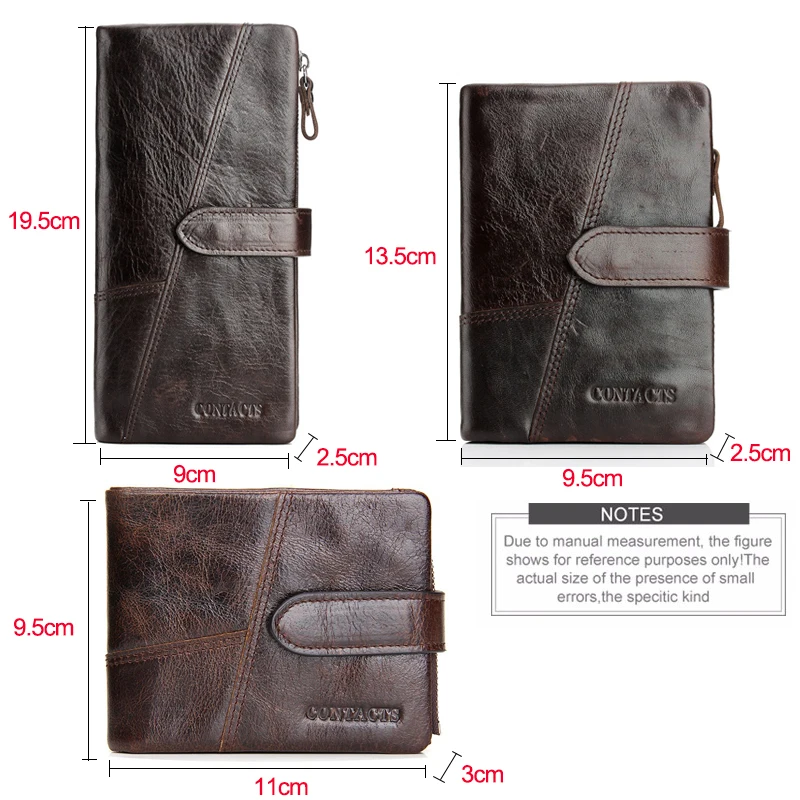 CONTACT\'S Genuine Crazy Horse Cowhide Leather Men Wallets  Fashion Purse With Card Holder Vintage Long Wallet Clutch Wrist Bag