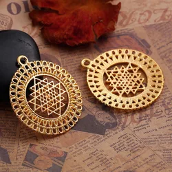 DoreenBeads Zinc Based Alloy Gold Color Round Sri Yantra Meditation Hollow Pendants DIY Components 39mm x 34mm(1 3/8