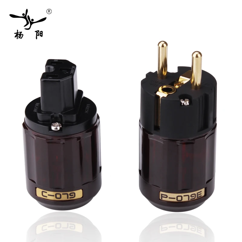 YYAUDIO 1 pair P-079E/C-079 24k Gold-Plated SCHUKO Power Plug EU version power plug