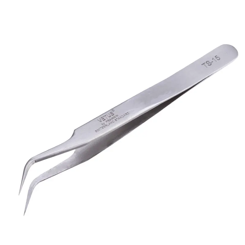 High Precision Tweezers Pinzette Forceps Stainless Steel Curved Straight VETUS Tweezer TS-11 TS-15