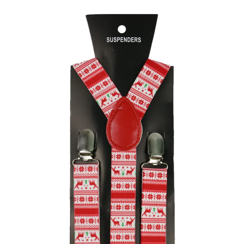 2019 New High Quality 2.5CM Wide Christmas  Red Print Suspender Adjustable  Fashion Y-back Braces Suspenders Xmas Gifts