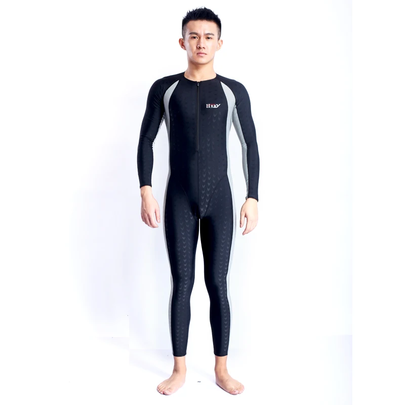 

Unisex Long Sleeve Men Fastskin Rash Guards Swimwear Sunscreen Front Zipper One-piece Wetsuits Plus Size Hx17-553