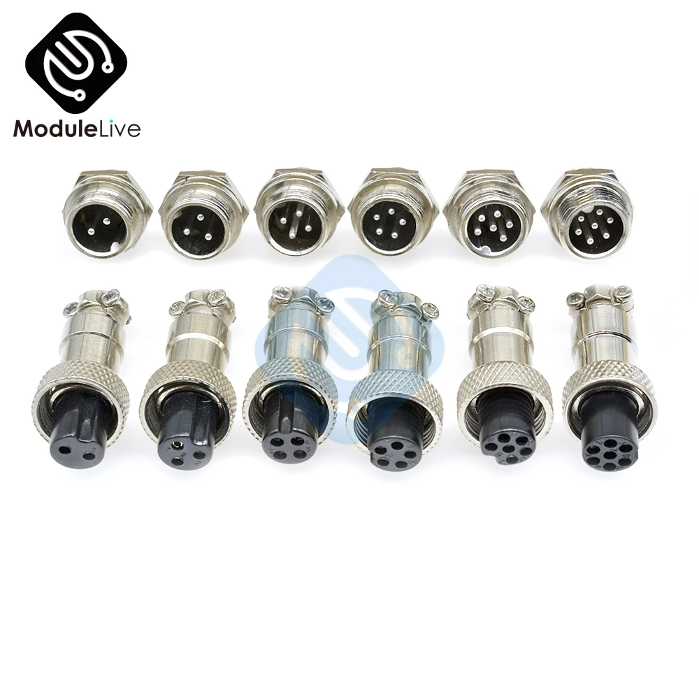 1Set of GX12 2/3/4/5/6/7  Pin pins Aviation Socket Plug GX12 Core Male and Female/ set Connector 11MM 15MM with Plastic Caps