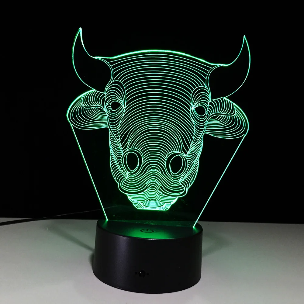 Bull 3D visual led night light Room decoration 7 color adjustable Cattle Action figure Wireless speaker Y65