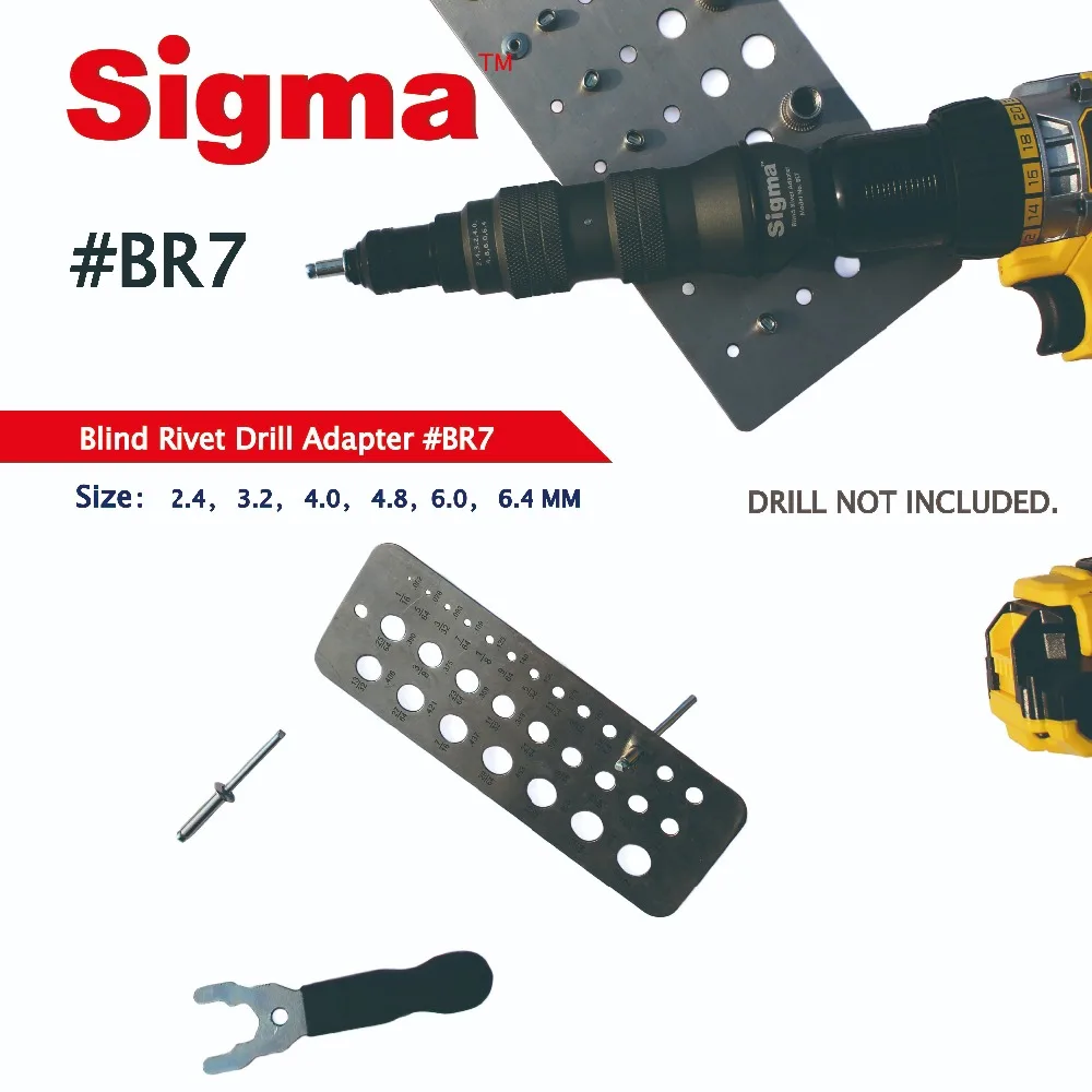 Sigma #BR7 HEAVY DUTY Blind Pop Rivet Drill Adapter Cordless or Electric power drill adaptor alternative air riveter rivet gun