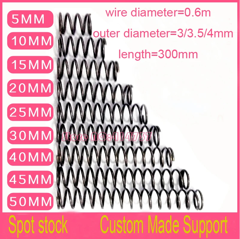 5pcs 0.6*3/3.5/4*300mm series  spot spring 0.6mm wire compression pressure springs spring OD=3/3.5/4mm