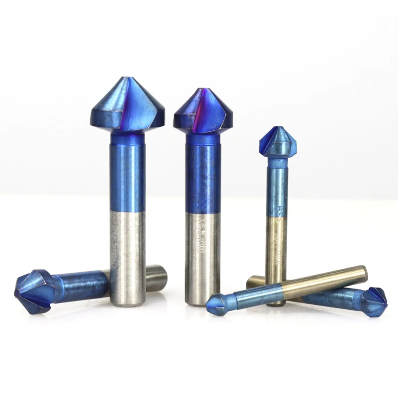 XCAN HSS Chamfer Drill Bit 6pcs 6.3-20.5mm 90Degrees 3 Flutes Countersink Drill Bit Nano Blue Coated Chamfer Cutter