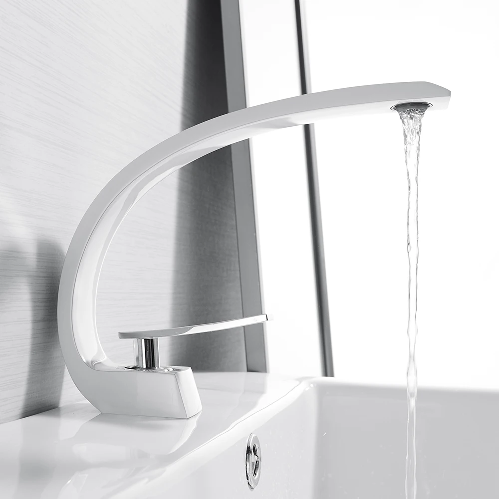 

Basin Faucets Modern Bathroom Mixer Brass Washbasin Torneira Single Handle Hole White Waterfall Taps LH-16990