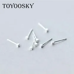 925 Pure Brushed Silver 2mm*2mm Mini Square Stud Earrings for Men Women Hypoallergenic Jewelry Comfortable Wholesale