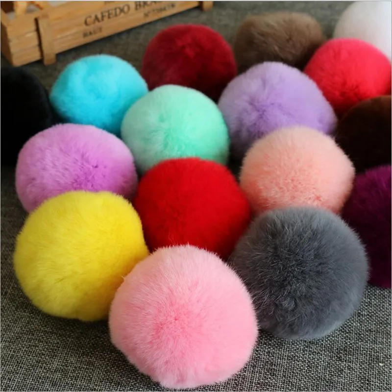 7cm Fluffy Rabbit Fur Pom Pom Ball Keychain Women Trinket Bag Phone Key Chain Ring Car Key Holder floating Charm DIY Accessories
