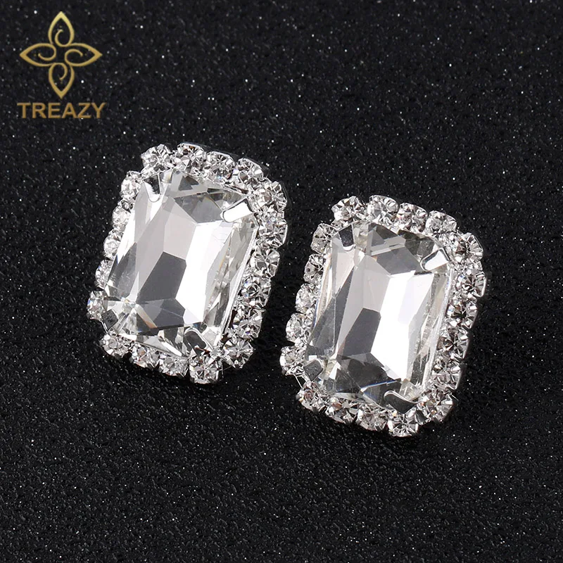 TREAZY Shiny Crystal Oblong Stud Earrings For Women Fashion Jewelry Silver Plated Rhinestone Bridal Earrings Wedding Prom Gifts