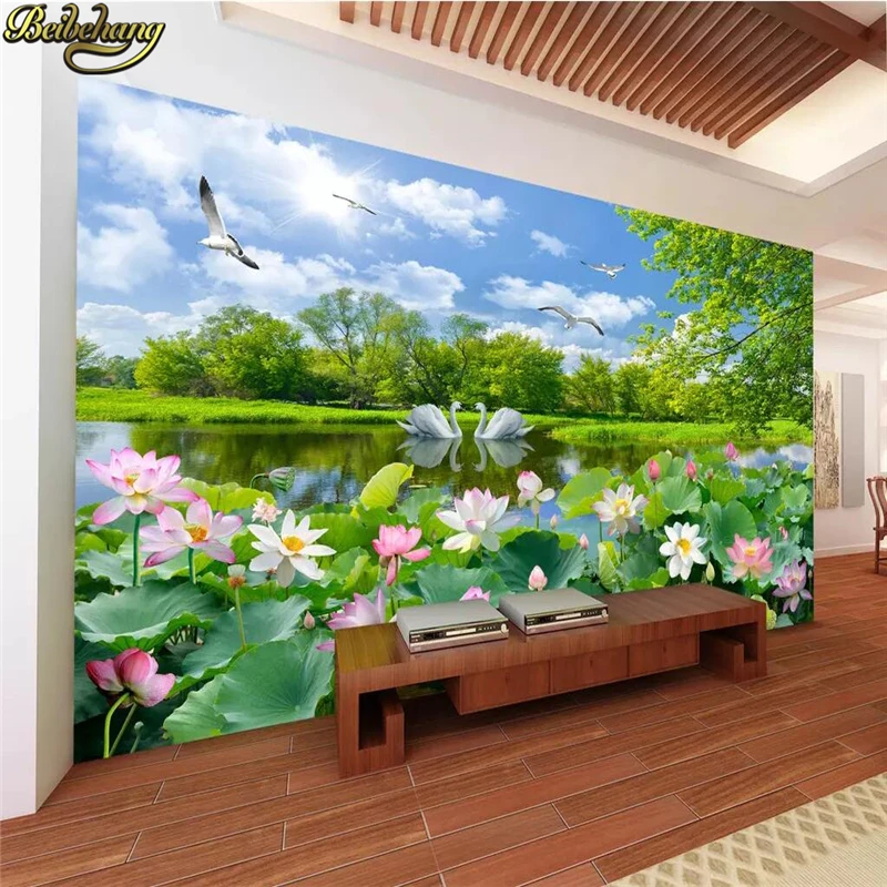 beibehang Hallway photo mural backdrop decoration painting carvings 3D stereoscopic Lotus wallpaper for wall papers home decor