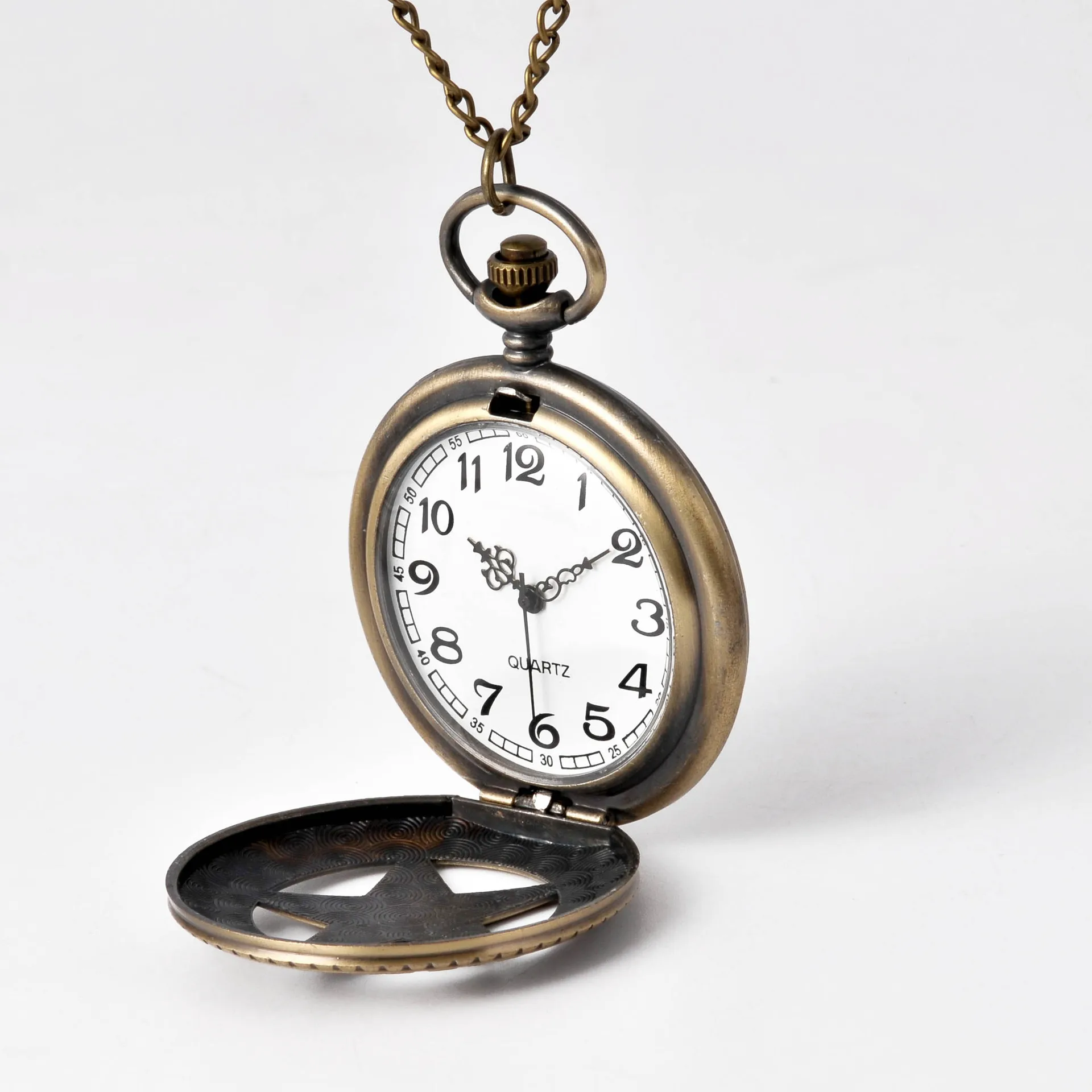 Reloj de bolsillo grande de cuarzo y bronce para hombre, mujer y niño, accesorio con perspectiva de vacío continuo, estrella de cinco puntas, 8815
