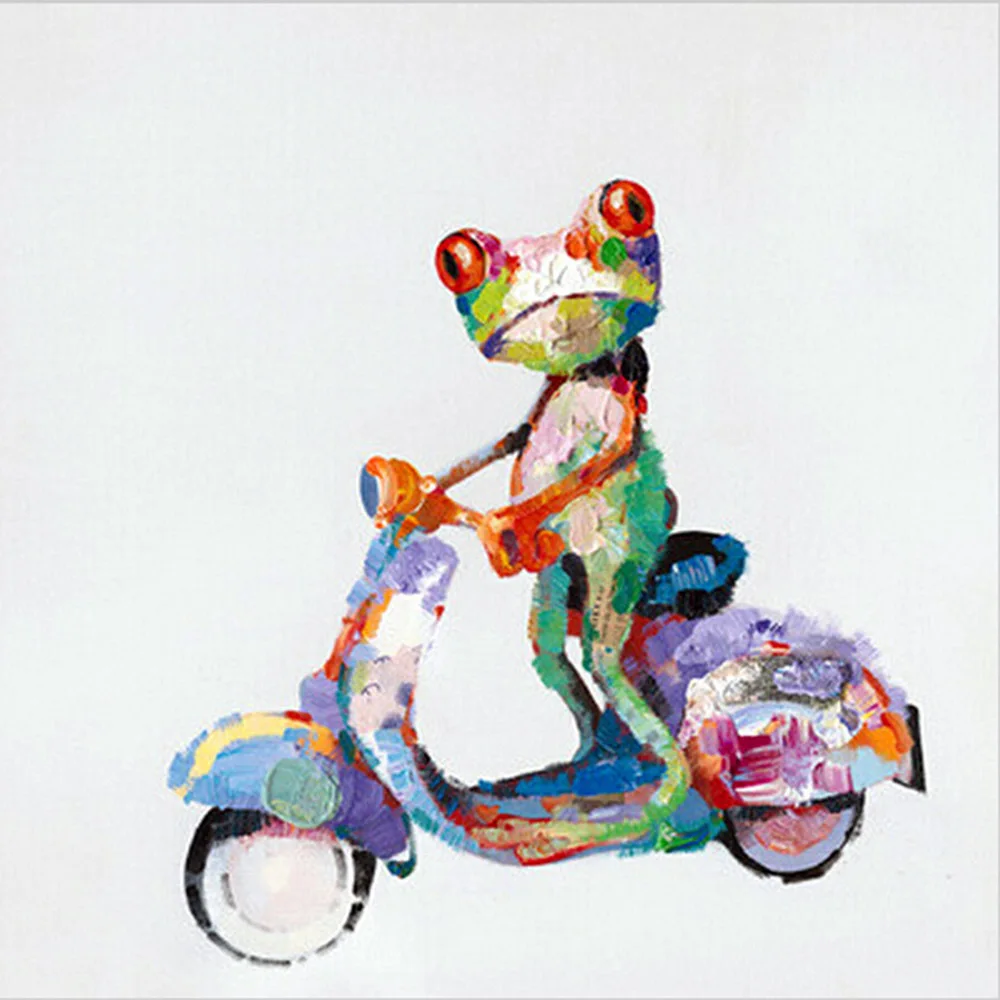 Handmade Wall Painting Ride Bike Frog Painting On Canvas Abstract Animals Knife Oil Painting for Home Decor Hang Pictures