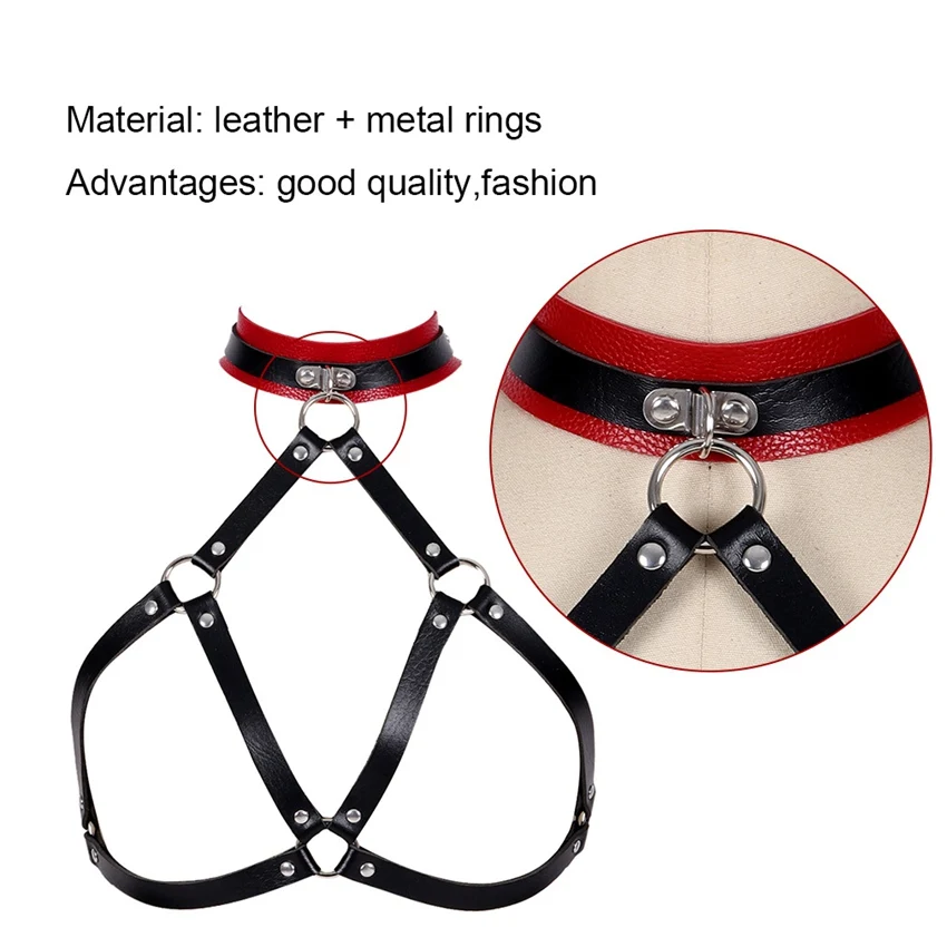 Punk Goth Body Harness Bra Women Cupless Leather Harness Tops Hollow Out Bondage Garter Belt Plus Size Adjust Halloween Rave