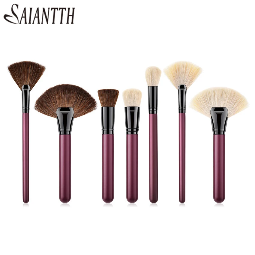 

SAIANTTH PVC 7pcs goat hair makeup brushes set Jujube red fan shape high grade foundation blush powder face make up maquiagem