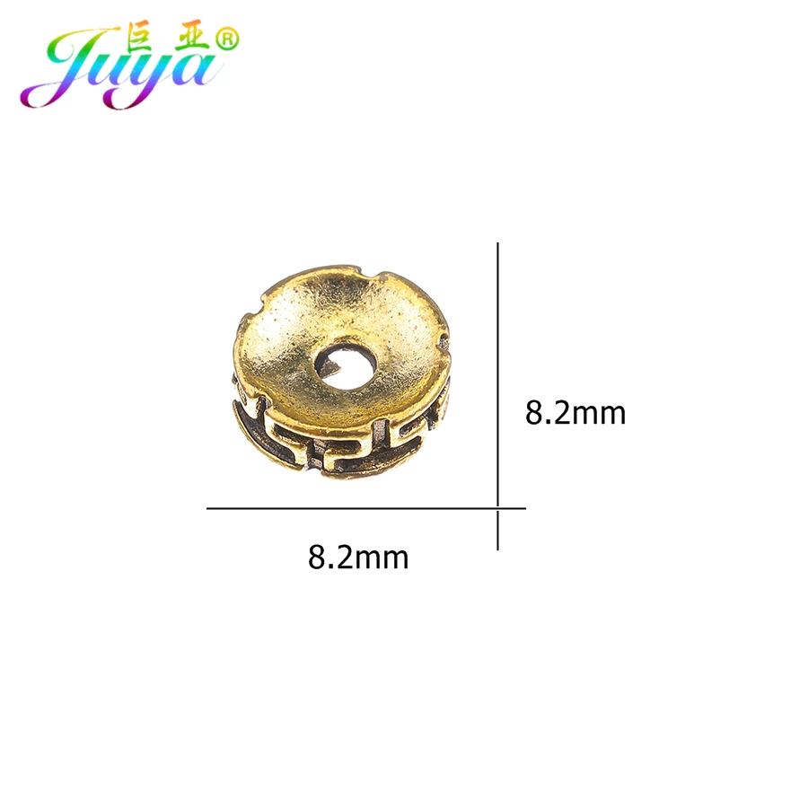 Juya 25pcs/lot Antique Gold/Silver Color 6mm 8mm 10mm Round Spacers Beads Accessories For Natural Stones Beadwork Jewelry Making