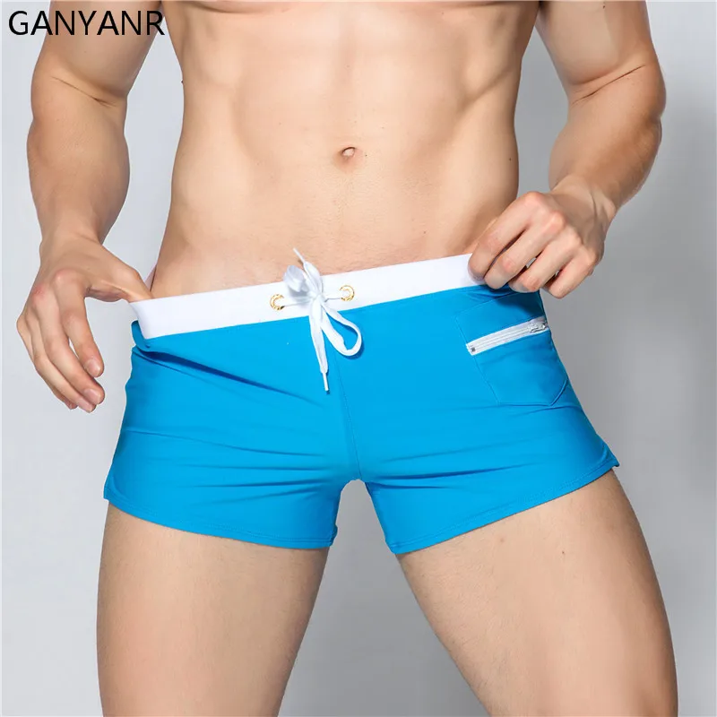 GANYANR Brand Gay Men Swimwear Brief Shorts Swimsuit Swimming Trunks Male Swim Surf Bathing Suit Sexy Pouch 2017 Low Waist Sunga