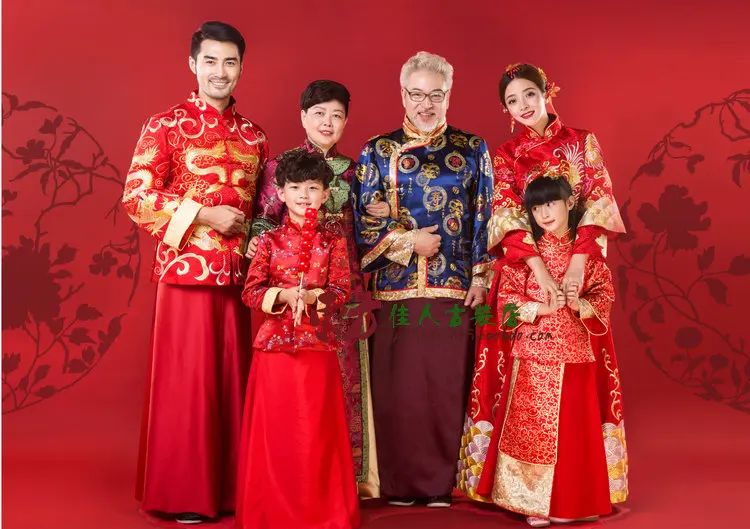 6 Piece Set Home is Everything Vintage Red Traditional Tang Suit Family Gathering Picture Parent-Child Costume Hanfu Sets