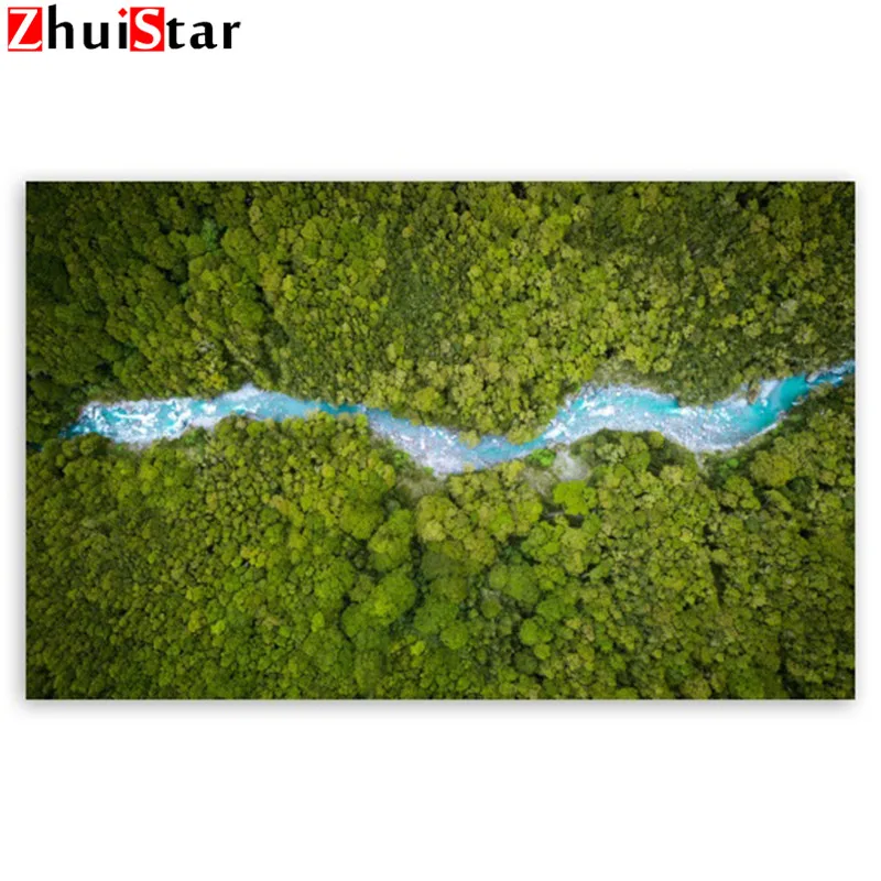 Diamond Painting Picture of Rhinestones a river in the middle  Full Square Diamond Embroidery Beadwork Cross Stitch 5D LWR